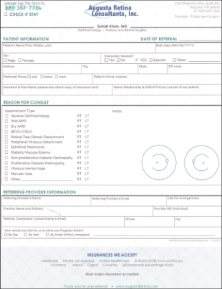 Image of Augusta Retina Consultants Referral Form